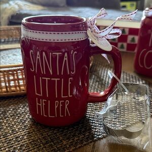 Rae Dunn Red Santa's Little Helper Mug w/cookie cutter